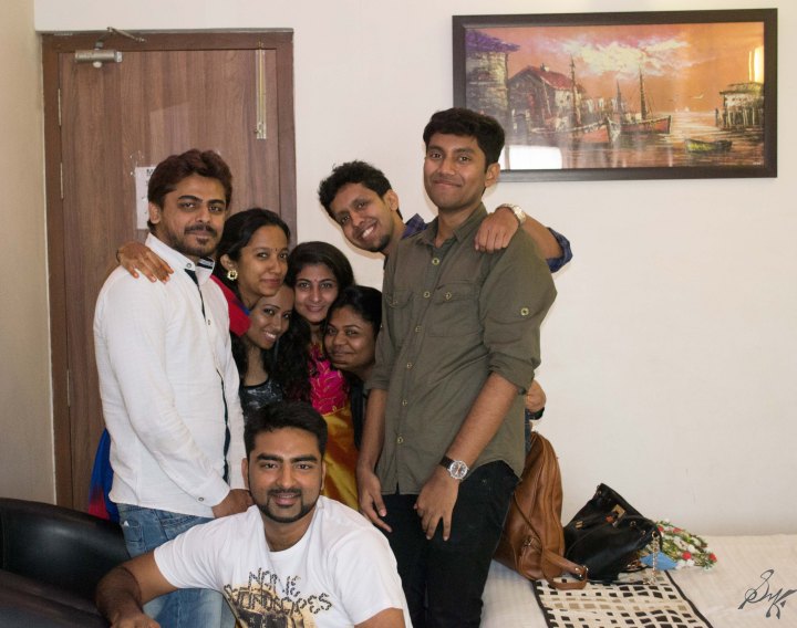 Friends posing with the bride