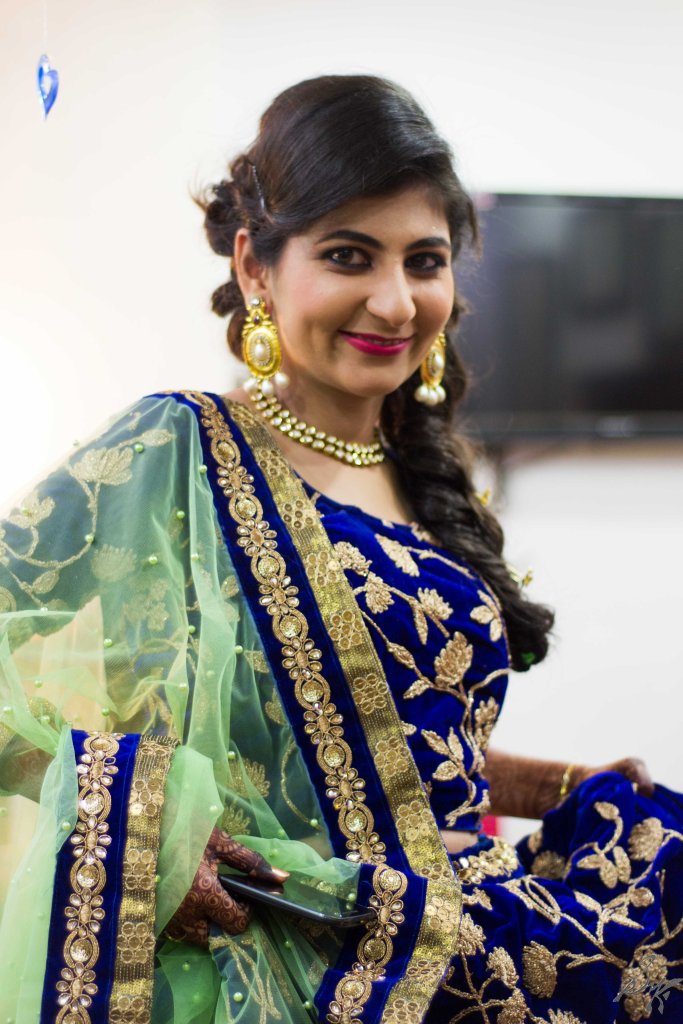 The bride in a blue dress