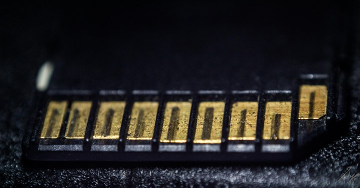 macro shot of a SDHC card