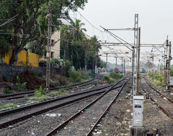Railway tracks littered with human waste Railway tracks littered with human waste
