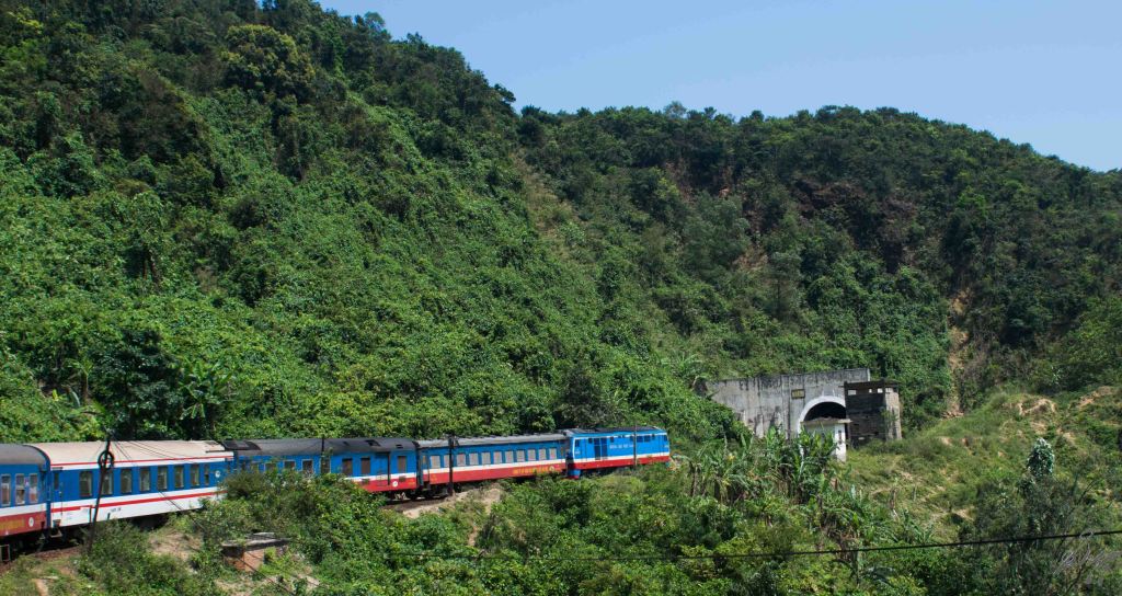 Our train entering one of the numerous tunnels, en route Hue, Vietnam