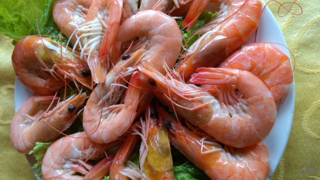 Boiled prawns, Ha Long Bay, Vietnam