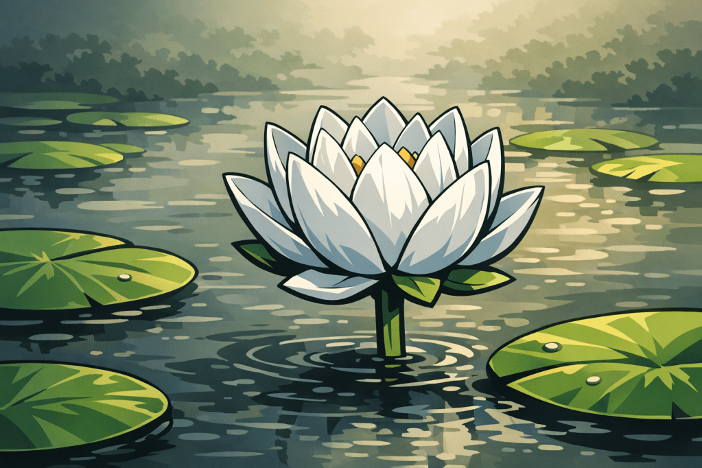 Focal Point: One large, detailed lotus flower in the foreground, with many blurred pads in the distance.